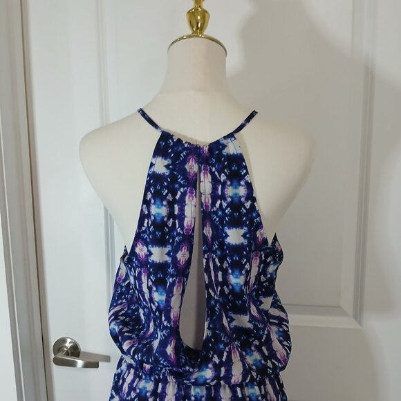 Forever 21 Maxi Dress Women’s Size L Blue Purple Boho Print Halter Neckline - Picture 4 of 6